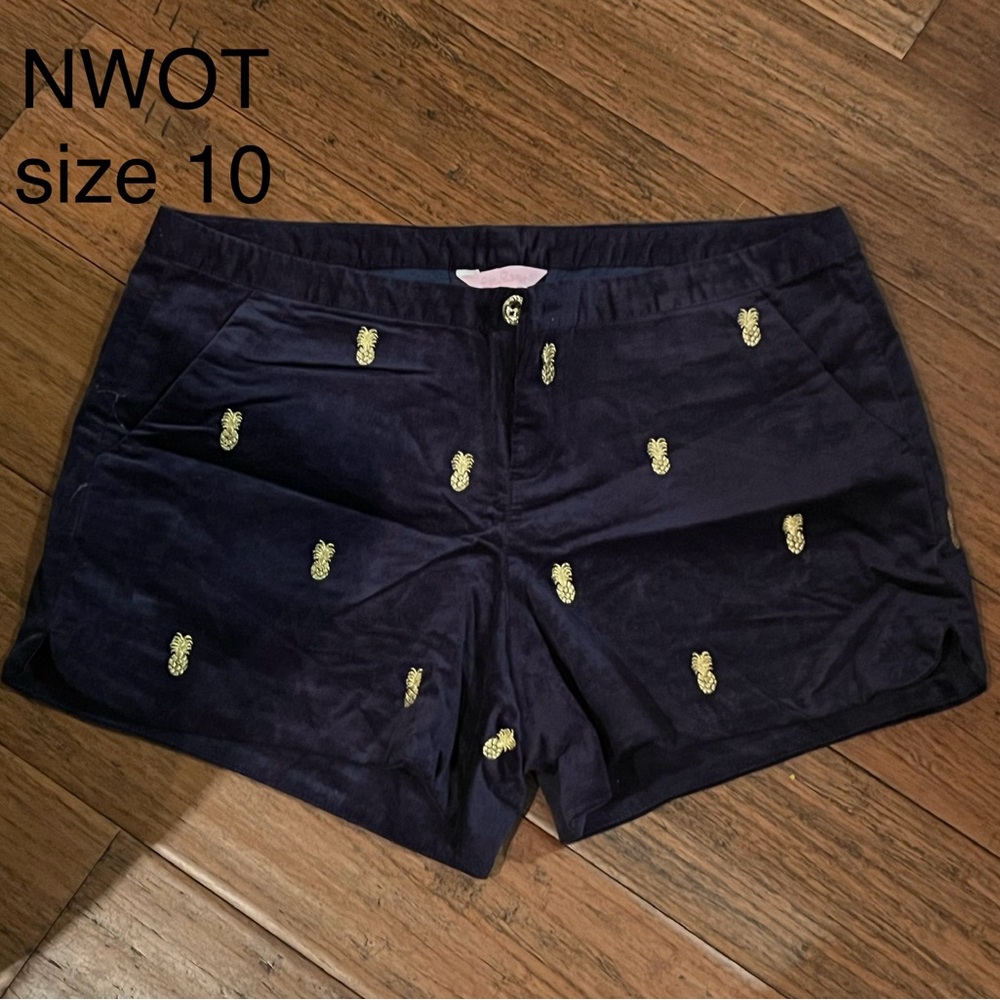 Lilly Pulitzer Navy Women's Shorts with Pineapple Embroidery